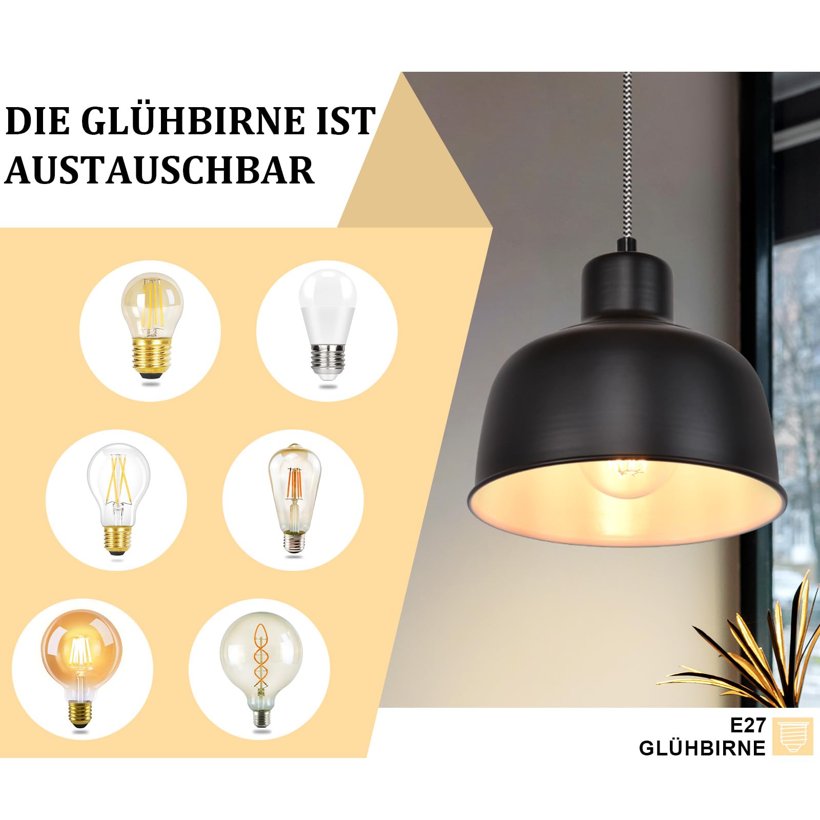 Zmh Lámpara Colgante De Mesa De Cristal Negro E27 - 5 Llamas, Altura