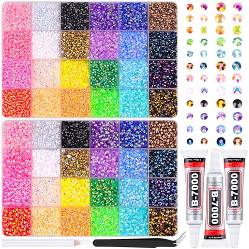Image of 2 Boxes Jelly Rhinestones for Bedazzling, 46000Pcs 3mm&4mm Multicolor Flatback Resin Gems for Crafting, Bedazzler Kit with 3Pcs 10ml B7000 Jewelry Glue for DIY Crafts Tumblers Fabric Decor Nail Art