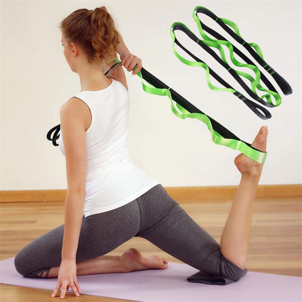 Vielseitigkeit 12 Schlaufengurt Yoga Stretch Gurt nicht elastisch Stretch Gurt für Physiotherapie, Pilates, Tanz und Gymnastik grün