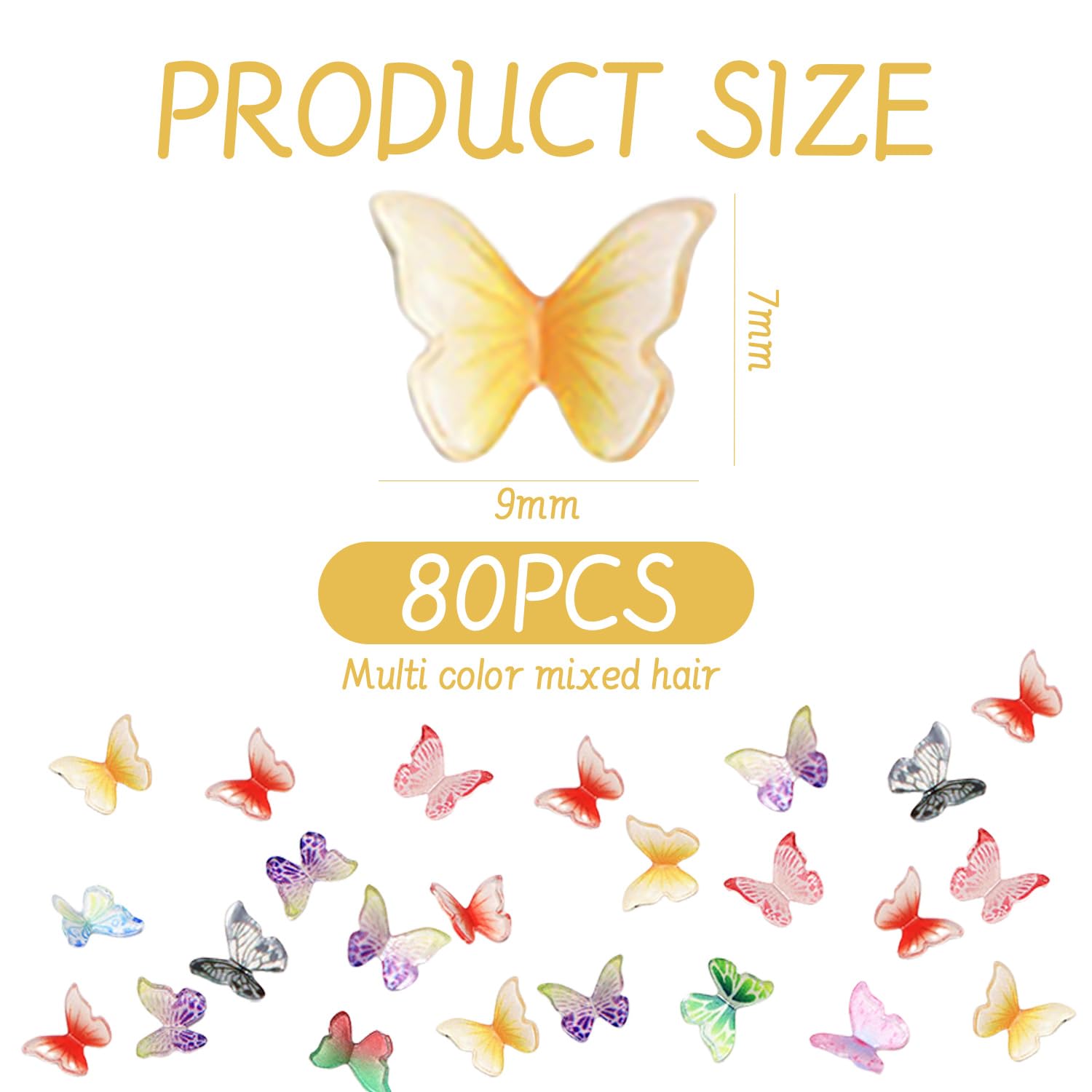 HINFHI 80 Pieces Of Colorful Three-Dimensional Mini Butterfly, Cute Mini, Exquisite Resin Nail Stickers - Image 2