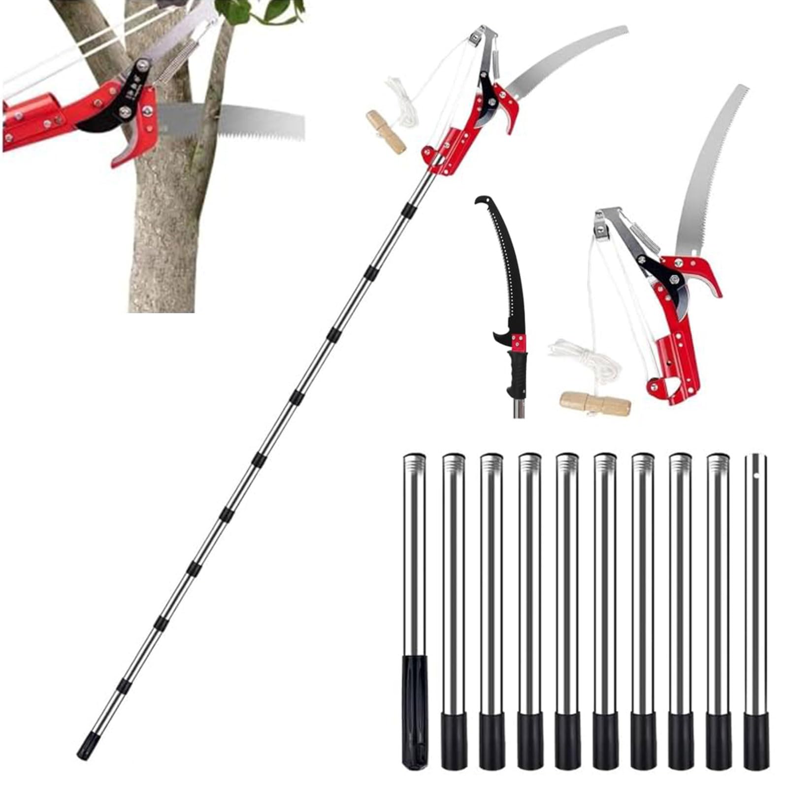 Scie À Perche Manuelle 2 en 1, Sécateur D'arbre Télescopique de 82 À 415 Cm, Coupe-branches Télescopique Léger, Coupe-branches Manuel en Acier Inoxydable, Longue Portée Télescopique pour Cour