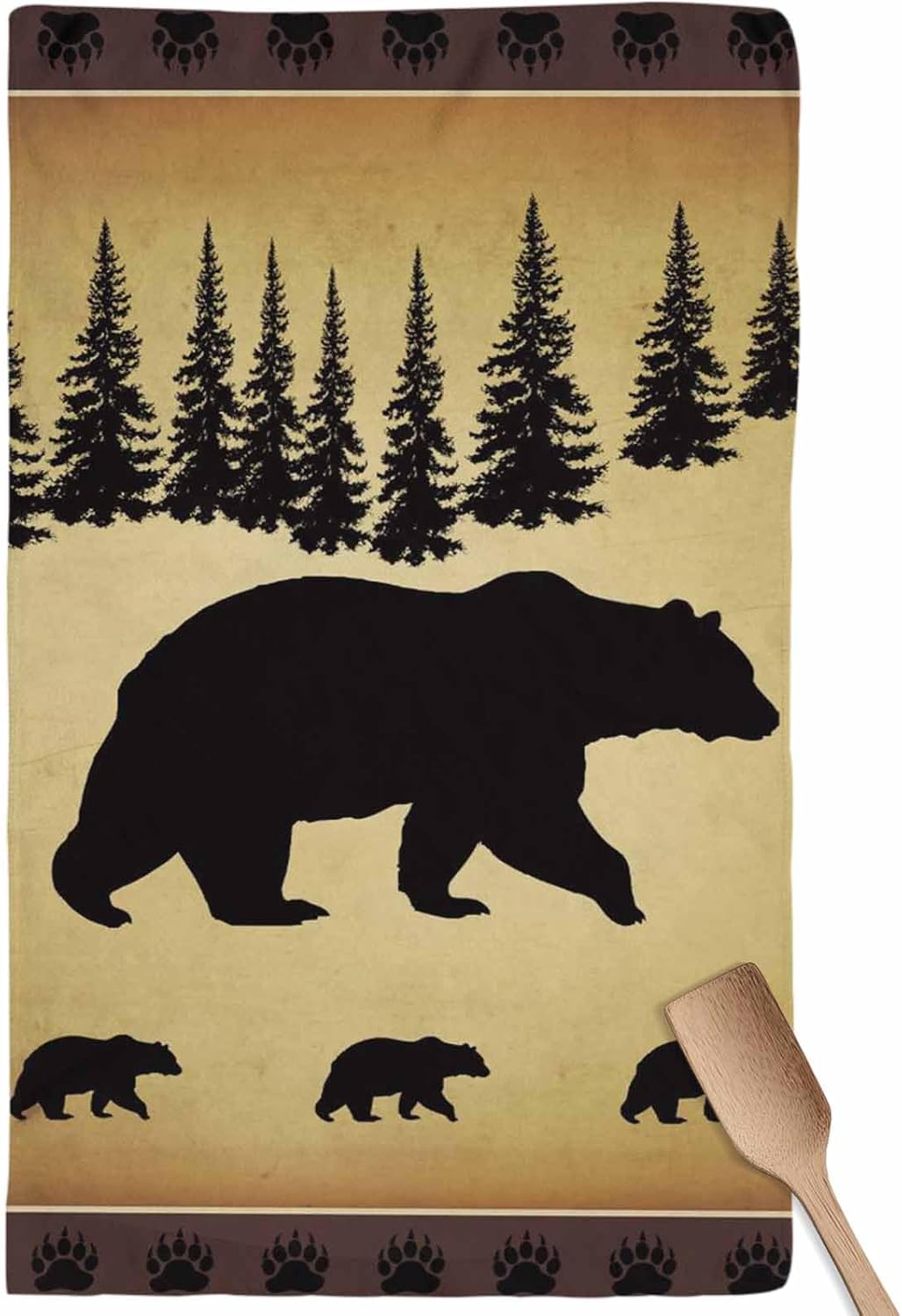 Kitchen Towel Set, Black Bear Forest Silhouettes Fast Drying Microfiber Kitchen Towels Dish Cloths, Tea Towels/Bar Towels/Hand Towels Vintage Farm Backdrop (Set of 4, 18x28 Inch)