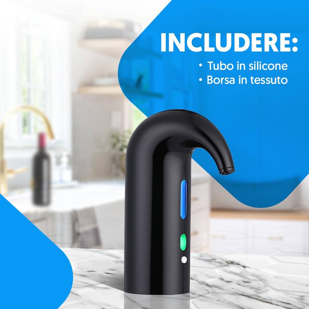 NK Decanter per vino elettrico, aeratore per vino automatico e portatile, ricaricabile tramite USB, con tubo in silicone e sacchetto in tessuto, filtro e pulsante ON/OFF, batteria 1500 mAh