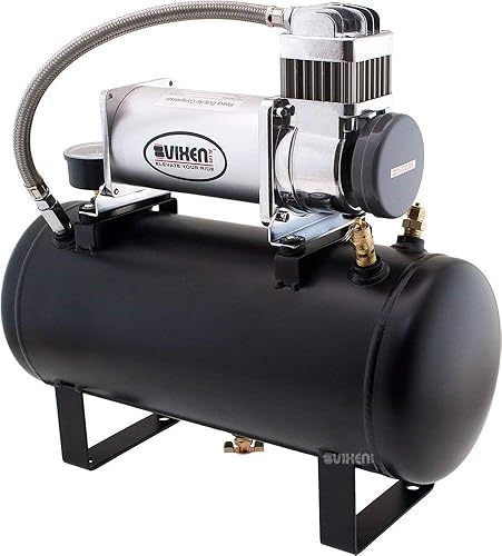 Miniatura 6 de Vixen Horns Kit de compresor de tanque de aire de 2 galones/150 PSI VXO8560 con bocina de tren de trompeta cuádruple cromado VXH4114 y botón de