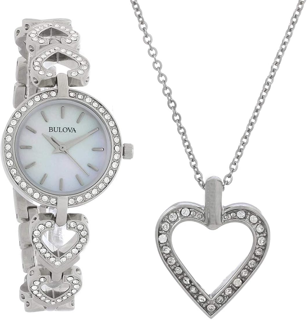 Bulova Box Set - Reloj de cuarzo para mujer cristal de acero inoxidable tono plateado modelo 96X136