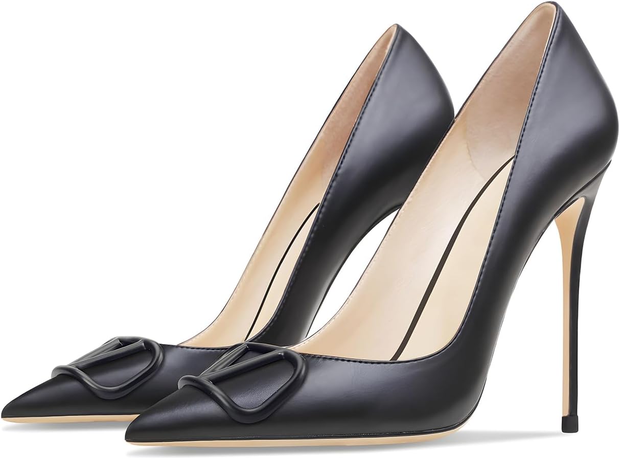 Women's Pointed Toe Shallow Mouth Sexy Square Buckle Rhinestones 10cm Stiletto Heels Slip-on Wedding Party Banquet Big Size Shoes - Image 3