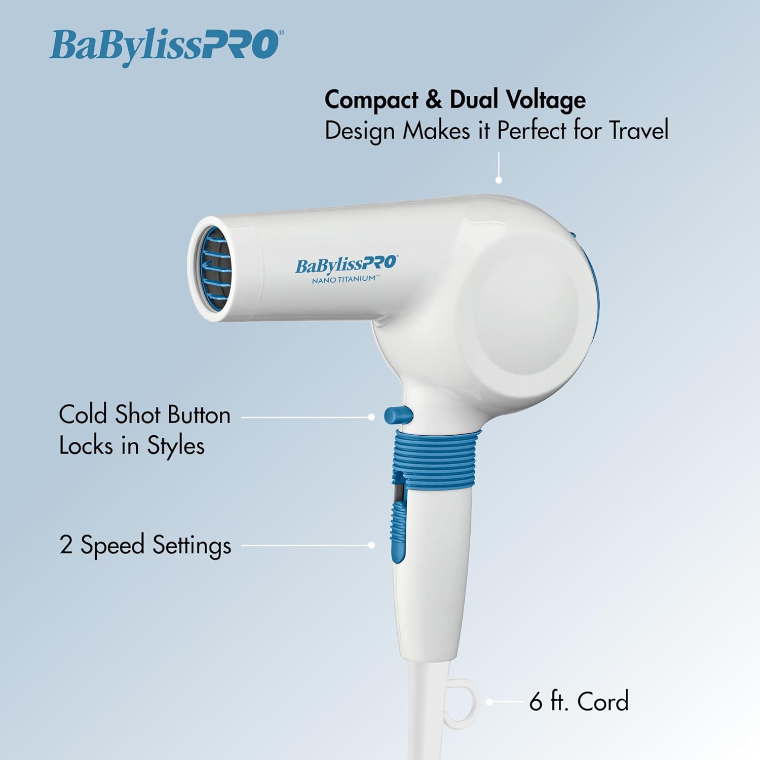 Compact Midi Hair Dryer, 1000 watts, Great for Travel or touchups, Includes Diffuser and Concentrator
