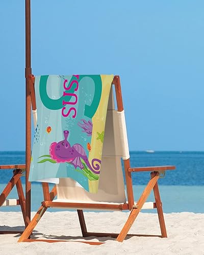 Miniatura 3 de Toalla de playa personalizada con nombres, Sea World Sea Horse Toallas de playa personalizadas para niños, toalla de playa de microfibra absorbente