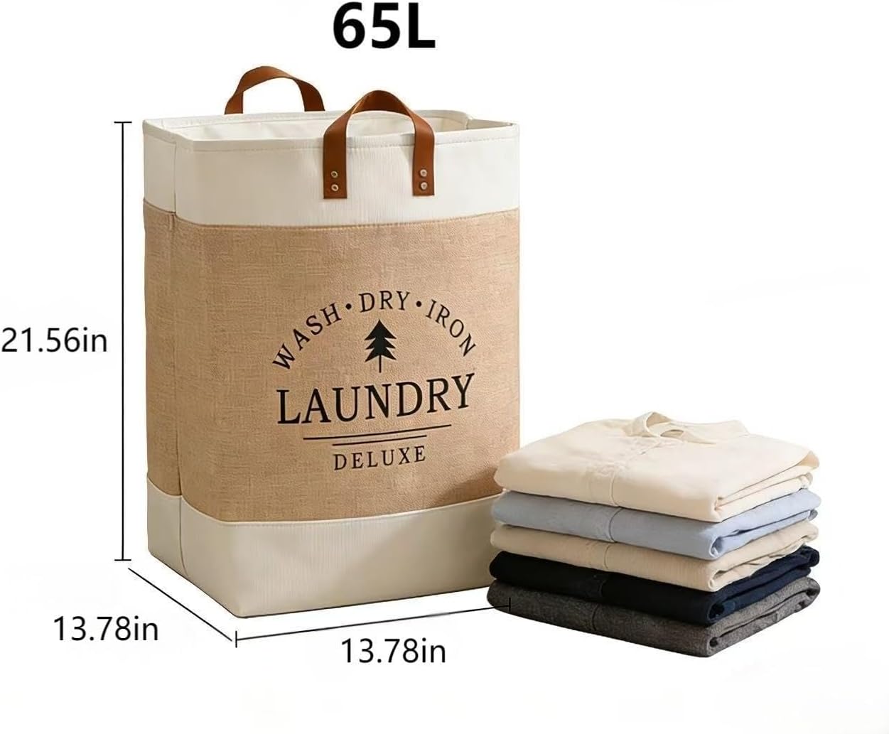 Foldable Storage Bags - Heavy-Duty Fabric Dirty Clothes Organizer, Large Capacity Space-Saving Storage for Clothes, Toys, Blankets, Sports Equipment, Living Room, Bedroom, etc. (Khaki, 65L)