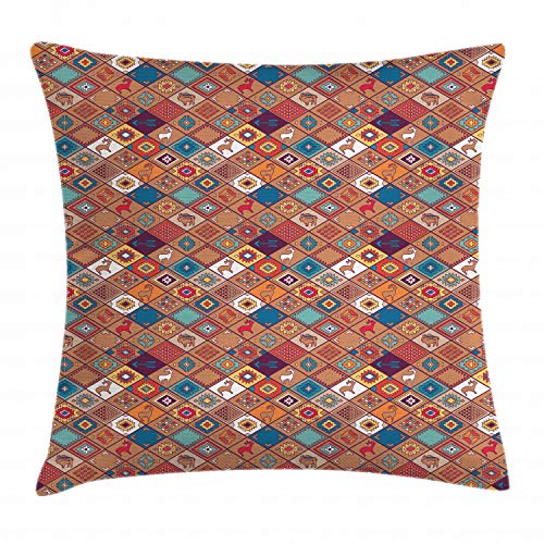 Lunarable Ethnic Throw Pillow Cushion Cover, Style Prehistoric Cultural Folk Art Design, Decorative Square Accent Pillow Case, 26