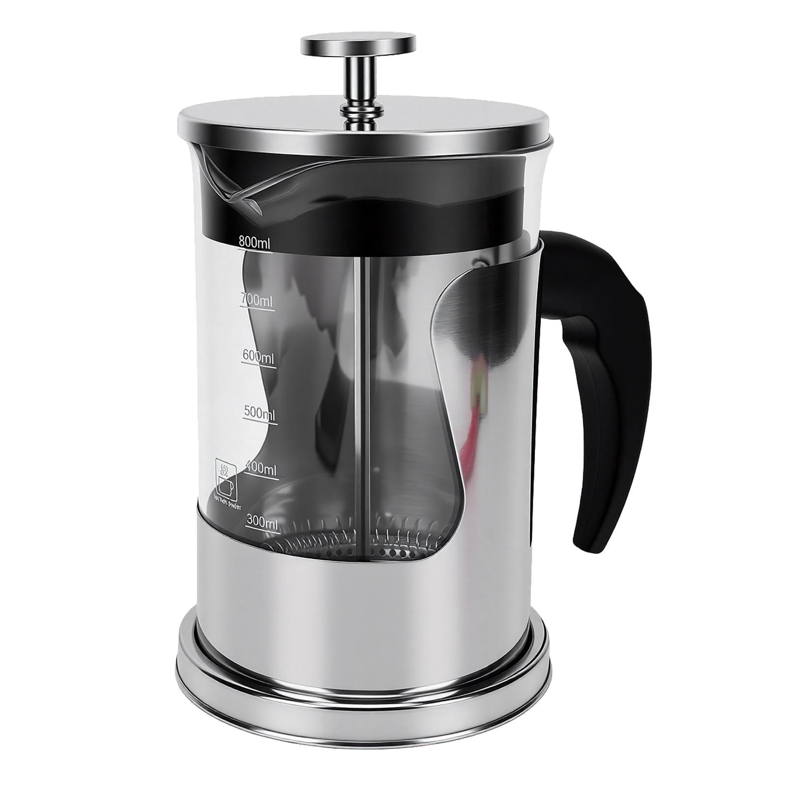 Cryfokt Cafetière à Presse Française, Acier Inoxydable 304 et Verre à Haute Teneur en Borosilicate avec Filtre entrelacé de 80 Mailles pour la Maison, les Voyages, le Camping ou le Bureau (SILVER