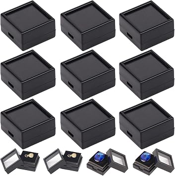 GORGECRAFT 20Pcs Loose Gemstone Display Box 1.16" Small Black Jewelry Display Cases Container Diamond Square Acrylic Gift Boxes with Sponge Cushions Clear Lids for Rings Gems Gift Packing Showing