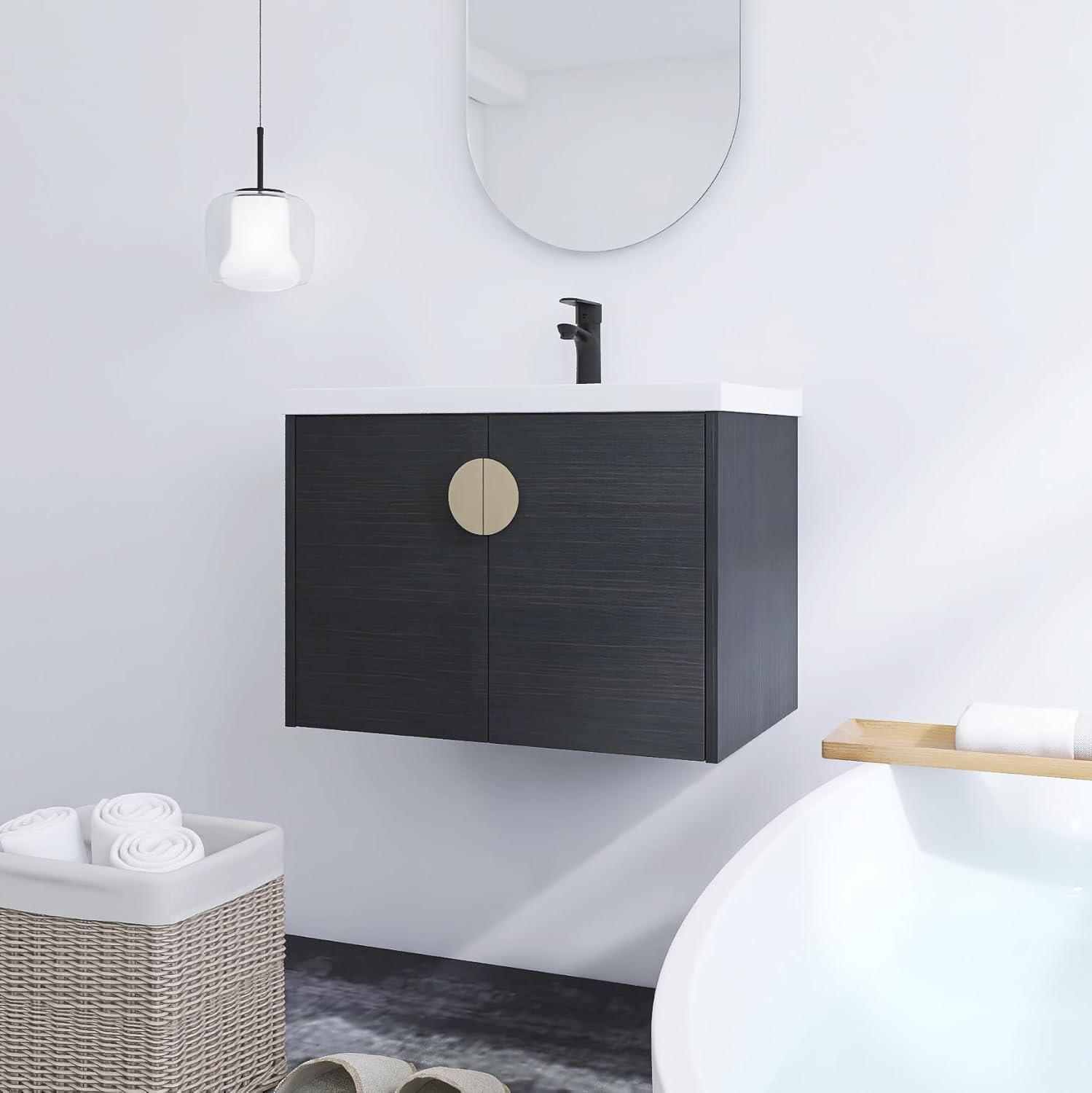 28 Inch Floating Vanity,28" Bathroom Vanity with Sink,Single Sink Wall Mounted Vanity Combo,Modern Wall Mounted Cabinet Set with Ceramic Sink,Black