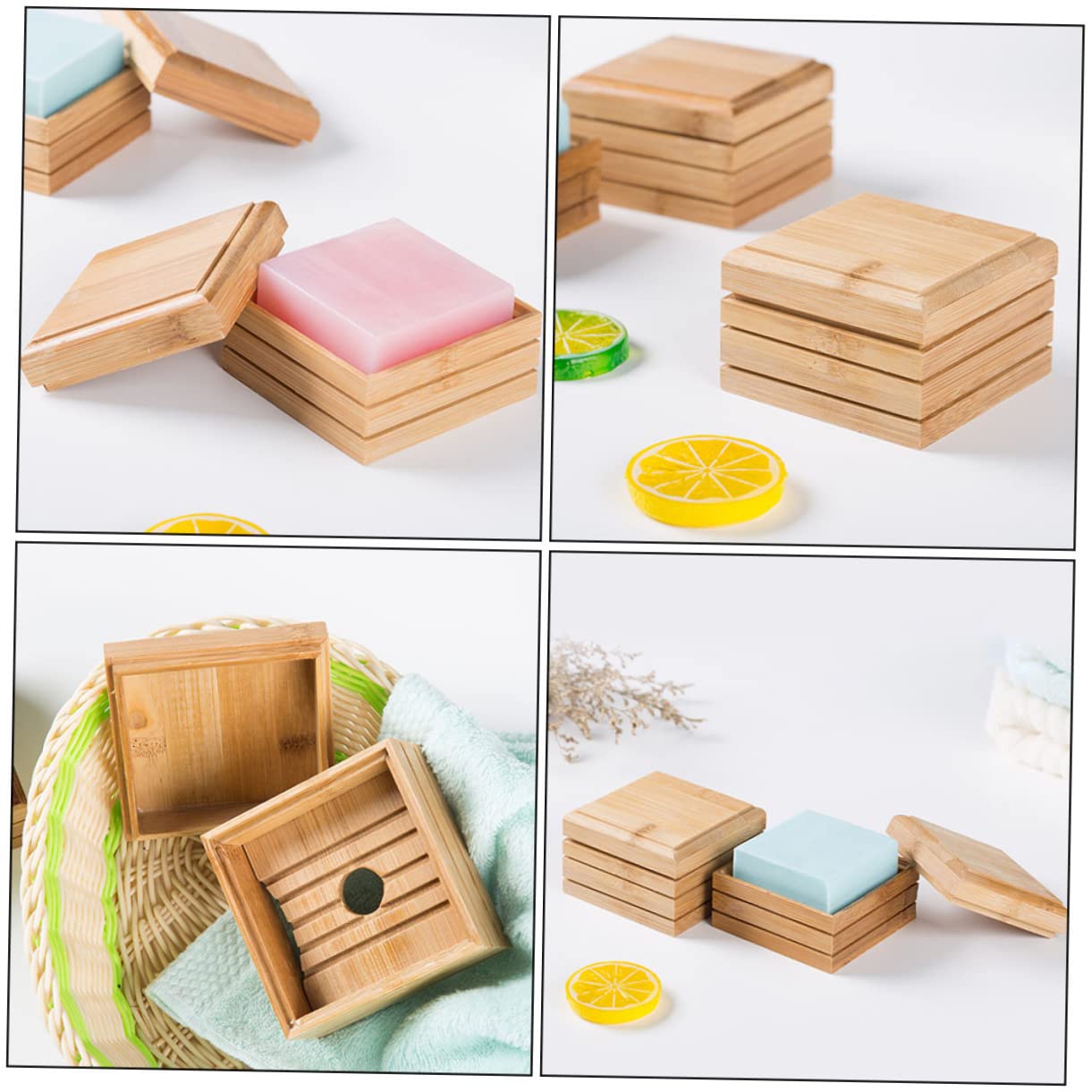 4piezas Jabonera De Bambú Diseño Único Soporte para Jabón Ecológico para Baño y Cocina Mantiene El Jabón Limpio y Seco Accesorio Práctico y Ligero