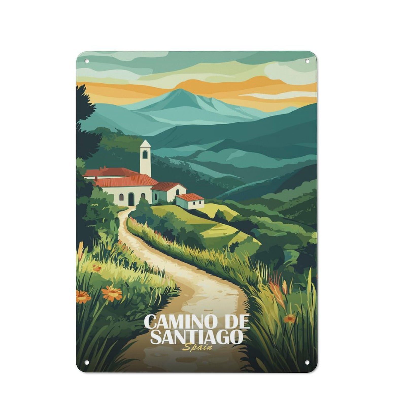 Junmoney Style-23 Vintage Camino De Santiago, Spain Landscape Art Garden Room Metal Sign 40X30cm, Porch Wall Decor For Conservatory, Home Bar Or Utility Room