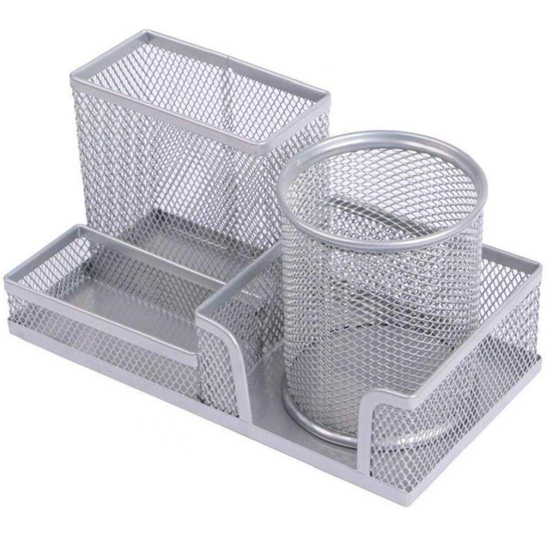 Hotaden Mesh Wire Desk Pen Organizer Pencil Cup with 3 Compartments Stationery Holder for Office School Supplies(random Color)