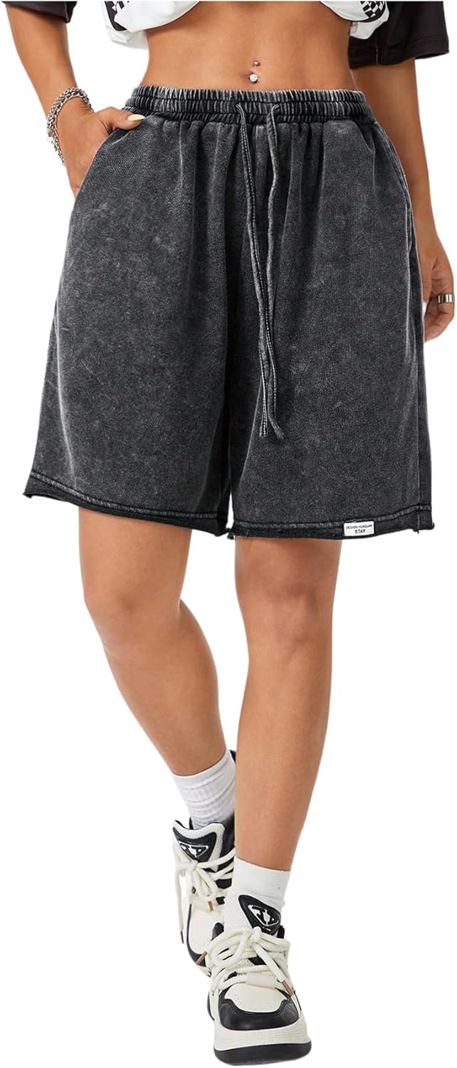 Floerns Women’s Distressed Drawstring Waist Shorts Wide Leg Vintage Bermuda Shorts