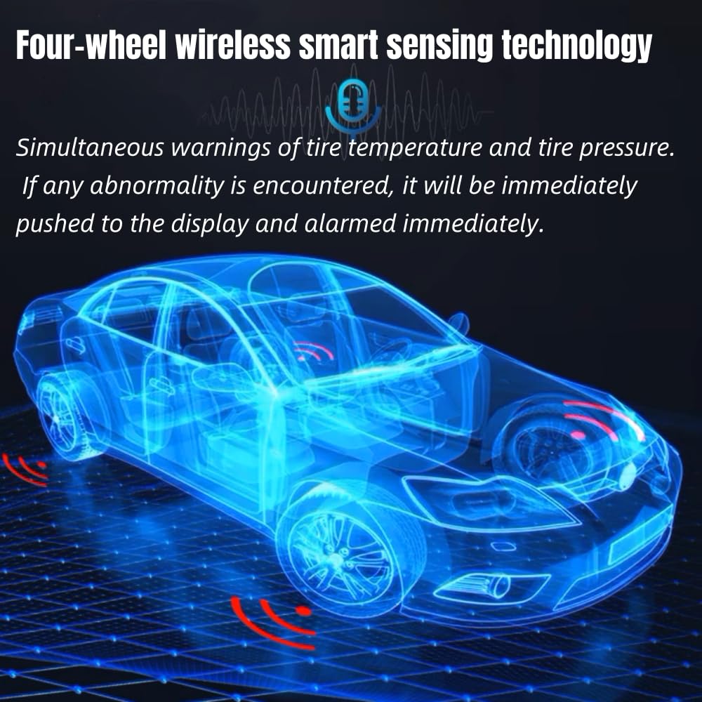 Wasserdichtes kabelloses Reifendruckkontrollsystem mit 4 Sensoren, externe Ventilalarmfunktion mit LCD-Display, TPMS Universal-Autodetektor