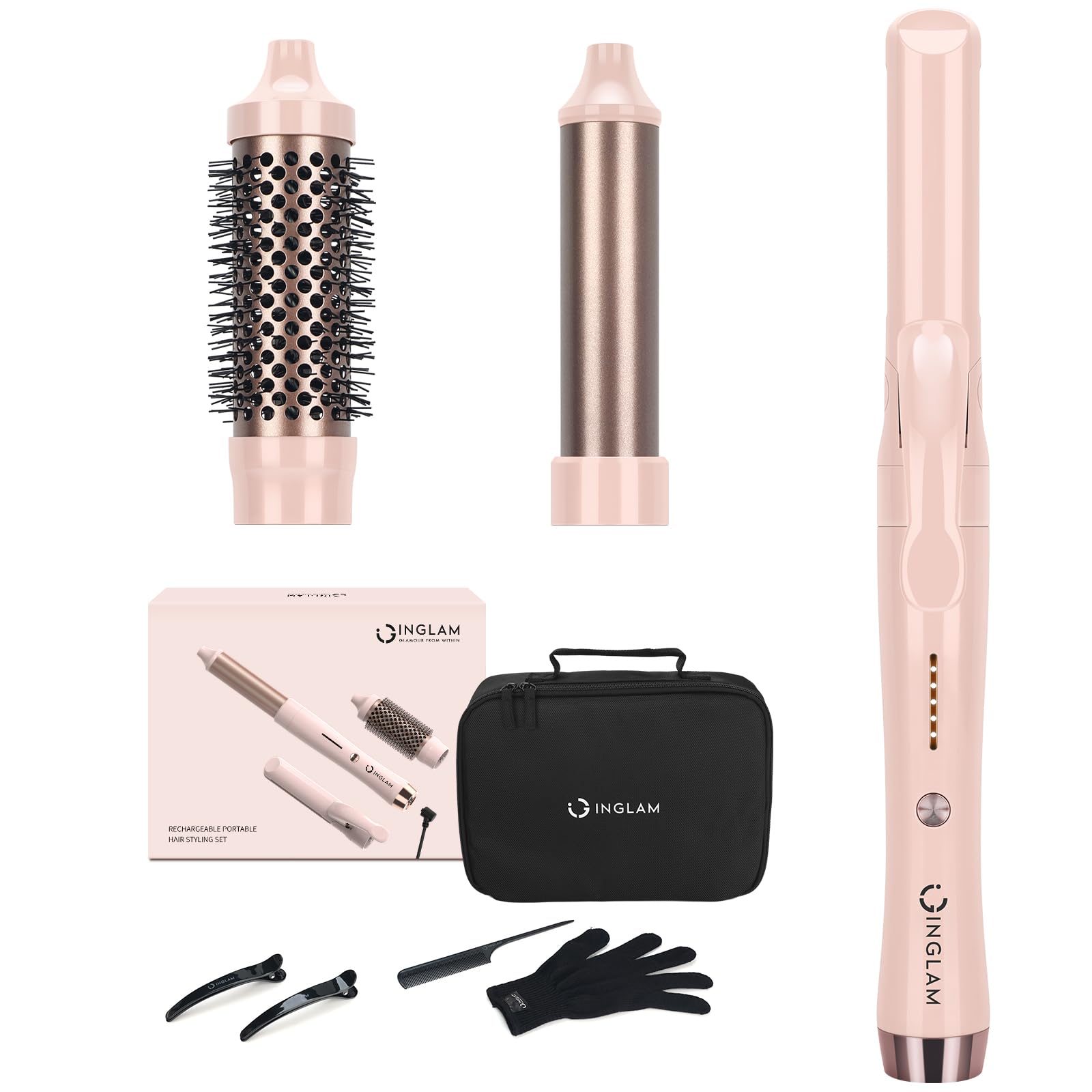 IG INGLAM 3 in 1 Cordless Detachable Hair Styling Set with 1 Flat Iron 1 25 Curling Wand