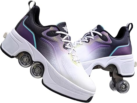 2-in-1 Roller Skates with Gradient Green and Gradient White Retractable Roller Shoes 2-in-1 for Indoor & Outdoor Skating with Adjustable Wheels for Girls Unisex