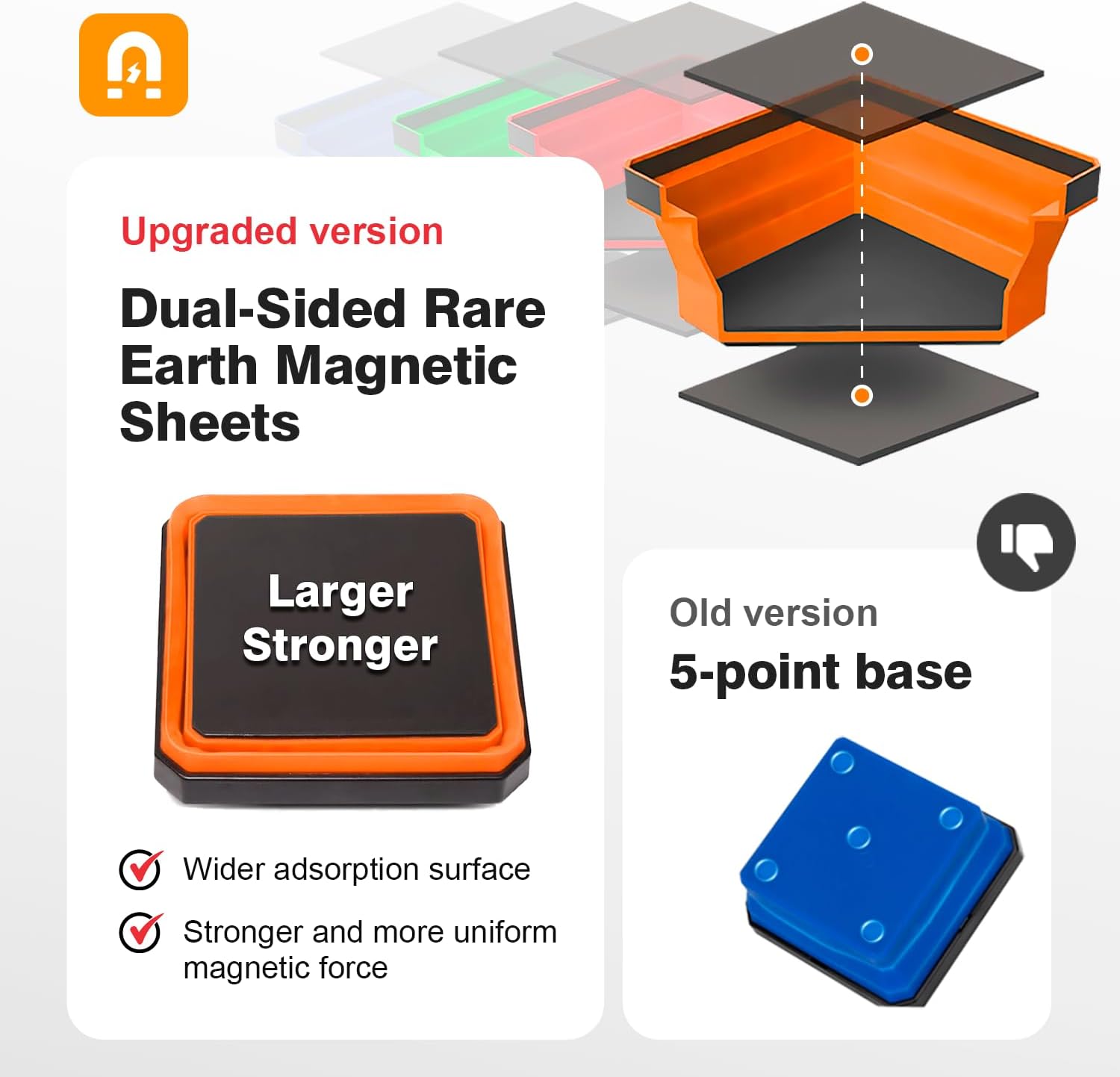 ARTIPOLY Collapsible Magnetic Parts Tray Set, 4 Pack Foldable Silicone Magnetic Tool Trays for Bolts Screws Nuts & Small Metal Parts, 4.5” Upgraded Square Silicone Bowls with Dual-Sided Magnetic Base