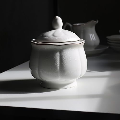 Vista 5 de GuangYang Juego de 15 piezas de té de porcelana para adultos, patrón blanco roto en relieve con ribete dorado