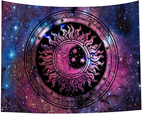Flowerstown Sun and Moon Tapestry Galaxy Tapestry Moon and Galaxy Wall Tapestry Tarot Sun and Moon Wall Hanging Tapestry Burning Sun and Celestial Starry Sky Wall Tapestry Aesthetic Tapestry for Bedroom Dorm Decor 59.1x82.7IN FT075