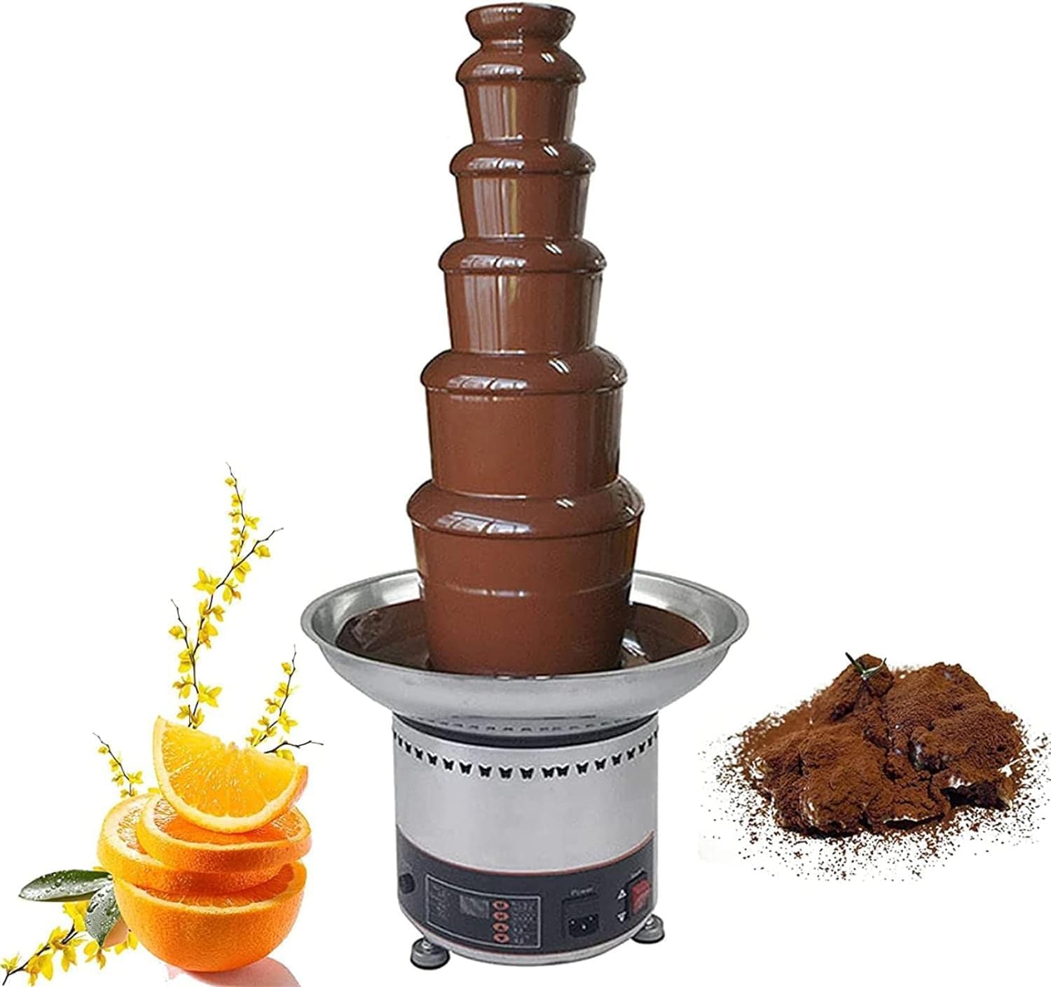 ASerZenith Chocolate Fondue Fountain, Commercial Chocolate Fondue Fountain Machine, Large Capacity Chocolate Waterfall Hot Pot Machine, Sauce Heater For Nacho Cheese, Bbq Sauce, Fruit, Ranch,6Tier
