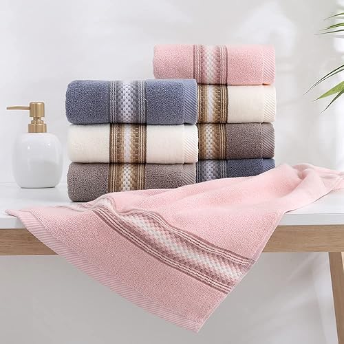 Miniatura 4 de YiLUOMO Juego de 2 toallas de mano suaves 100% algodón texturizado, patrón de rayas, altamente absorbentes, decorativas, para baño, 13 x 29 pulgadas