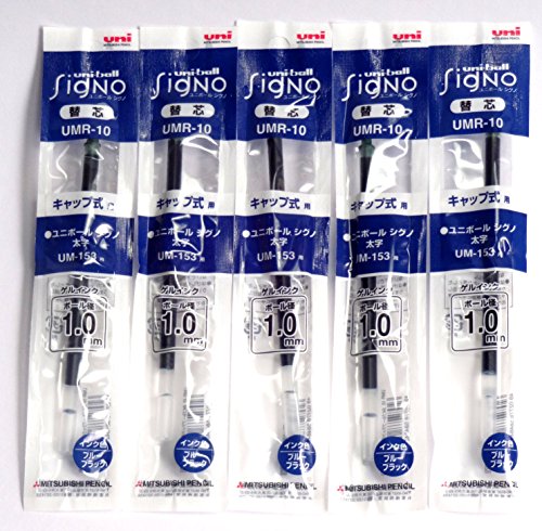 Uni-Ball Signo Broad Point Gel Impact Pen Blue Black Ink Refills, 1.0mm, Set of 5 (Japan import) [Komainu-Dou Original Package]