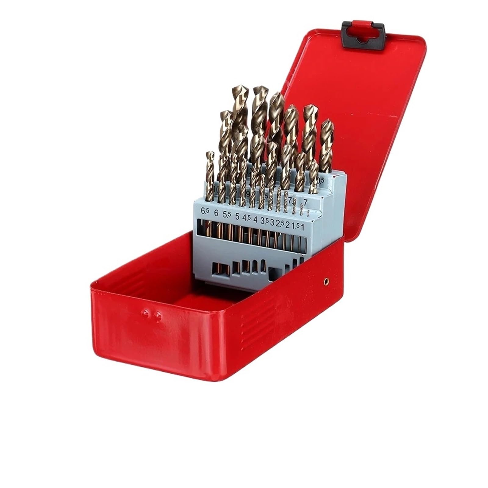Juego de brocas para taladro rotativo Juego de brocas helicoidales métricas M35 HSS-Co acero alta velocidad con 5% cobalto y estuche metálico for inoxidable, madera metalurgia(25pcs box)