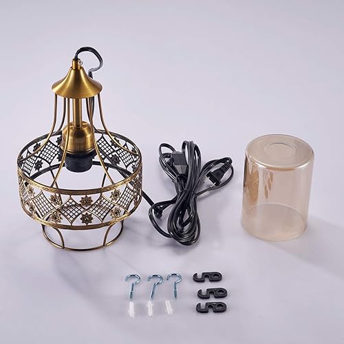 Miniatura 9 de YLONG-ZS Lámpara colgante con enchufe de granja, lámpara colgante de cristal dorada, luces vintage con cable de enchufe de 16 pies para isla de