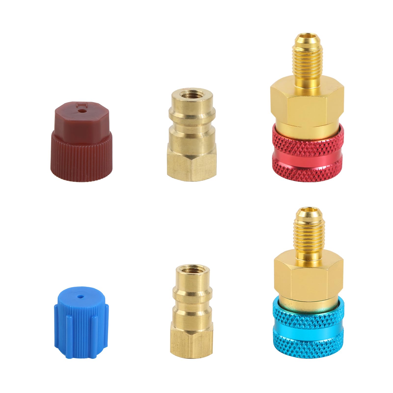 2 pezzi Adattatori R134a, set di innesto rapido, set di ricarica refrigerante, adattatore High-/Low-Side R134a su R1234yf per sistemi di climatizzazione auto, evacuazione e ricarica