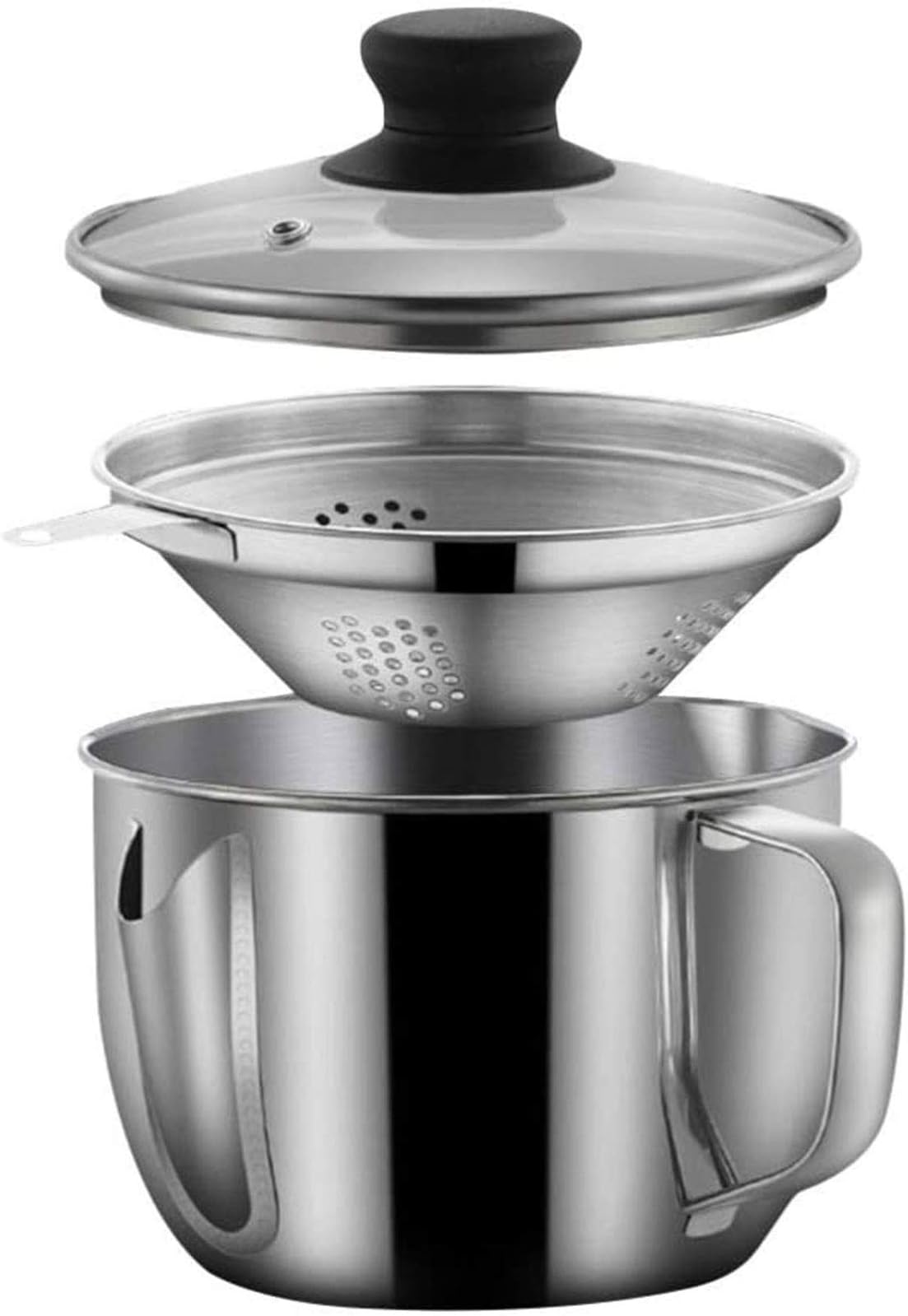 SUVIA Stainless Steel Oil Soup Fat Separator, Gravy Bowl Grease Separator Pot Grease Oil Filter with Strainer and Lid, 1000ml