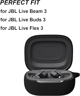 シリコンケース JBL Live Flex 3、JBL Live Buds 3、JBL Live Beam 3用、耐衝撃保護イヤホンカバー、キーチェーンアクセサリー付きブラック