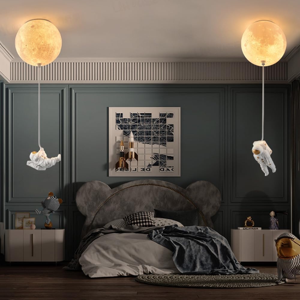 SLFFLS Kids Bedroom Chandelier White Moon Planet Ceiling Light for Boys Girls Nursery Bathroom/C Style/18Cm