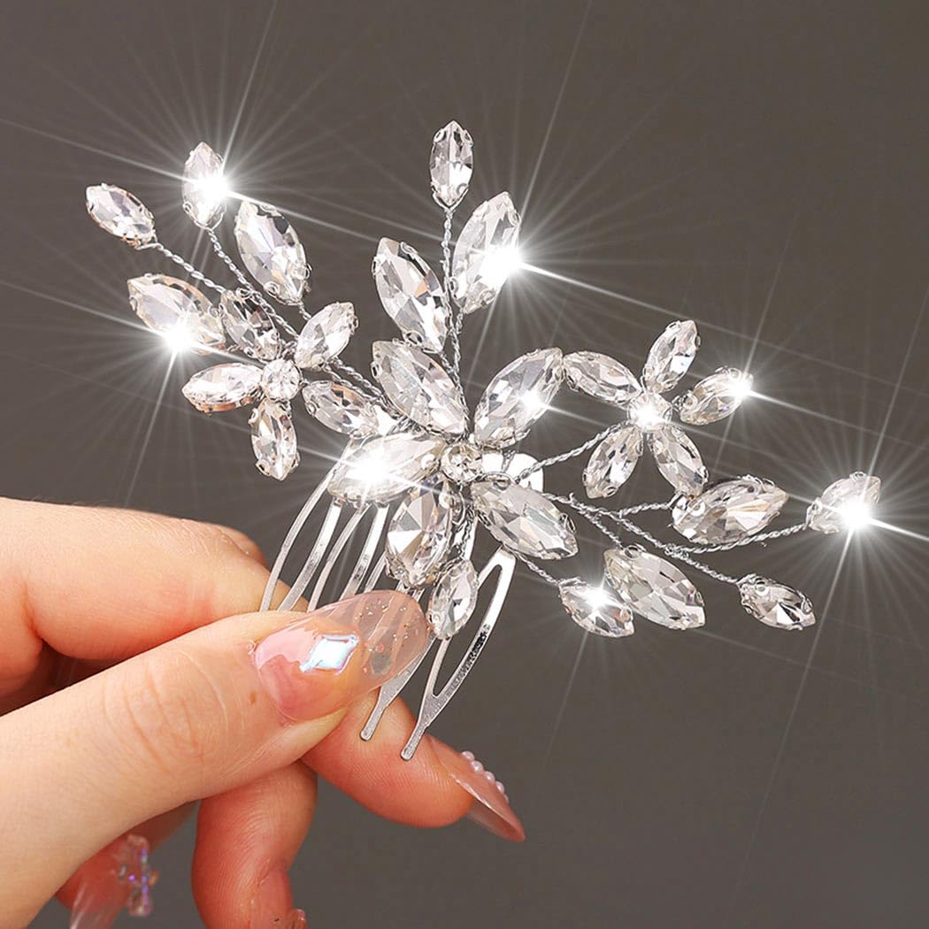 Rhinestone Bridal Hair Comb Silver Wedding Piece for Brides