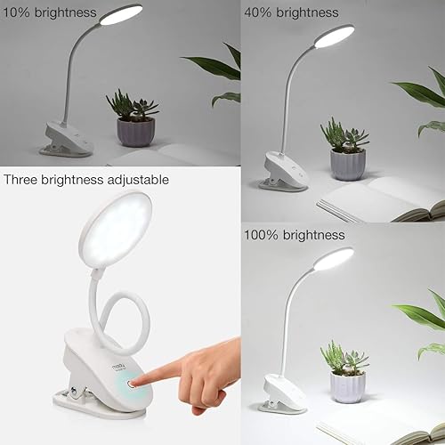 Miniatura 4 de Miady Paquete de 2 lámparas LED con clip para leer en la cama, luces de lectura recargables, 3 modos de color con 10 niveles de brillo, cuello de