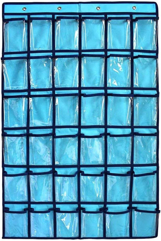 Blue Pocket Charts for Classroom Supplies Organizer, Waterproof PVC Kids Toys Shoes Holder Hanging on Wall, Hanging File Folder, 23"x39"