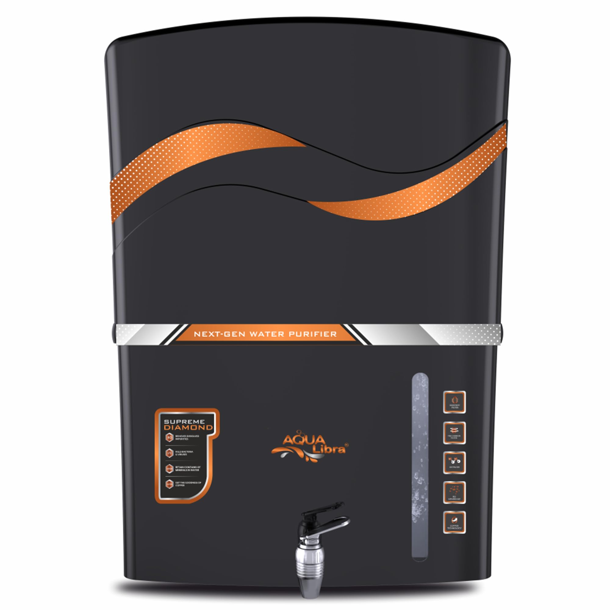 Aqua Libra ISI Mark Water Purifier Filter for Home With RO+UV+UV LED, 12 L Tank, Suitable For Borewell, Tanker, Black Color-image-22