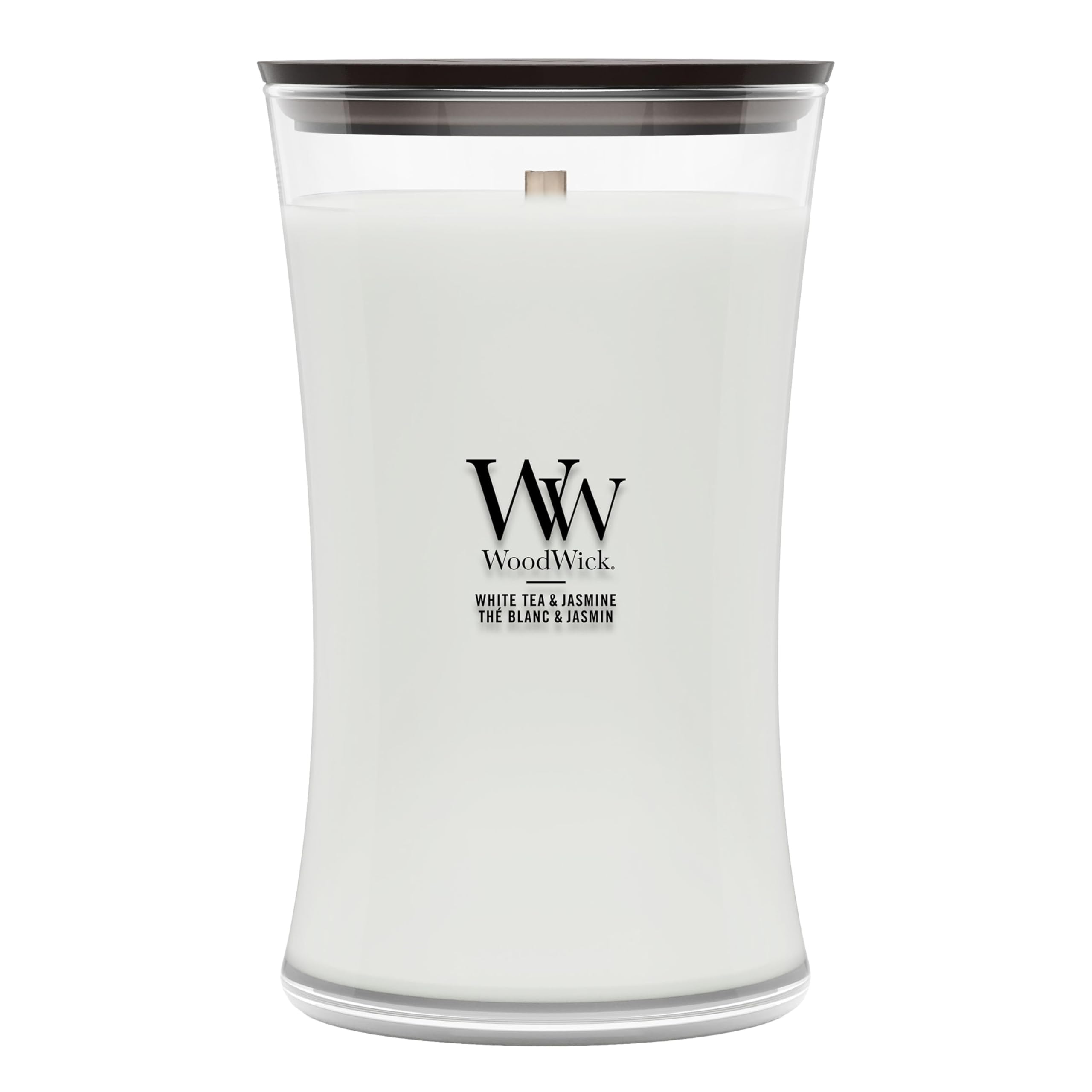 WoodWick Large Hourglass Scented Candle | White Tea & Jasmine | with Crackling Wick | Burn Time: up to 130 Hours