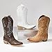 RURUNA Cowboy Boots for Women Mid Calf White Cowgirl Boots Square Toe Western Boots Womens Cowboy Boots Chunky Heel botas vaqueras para mujer