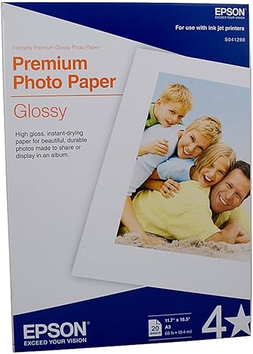 Epson Papel fotográfico premium brillante 11.7" x 16.5" 20 hojas