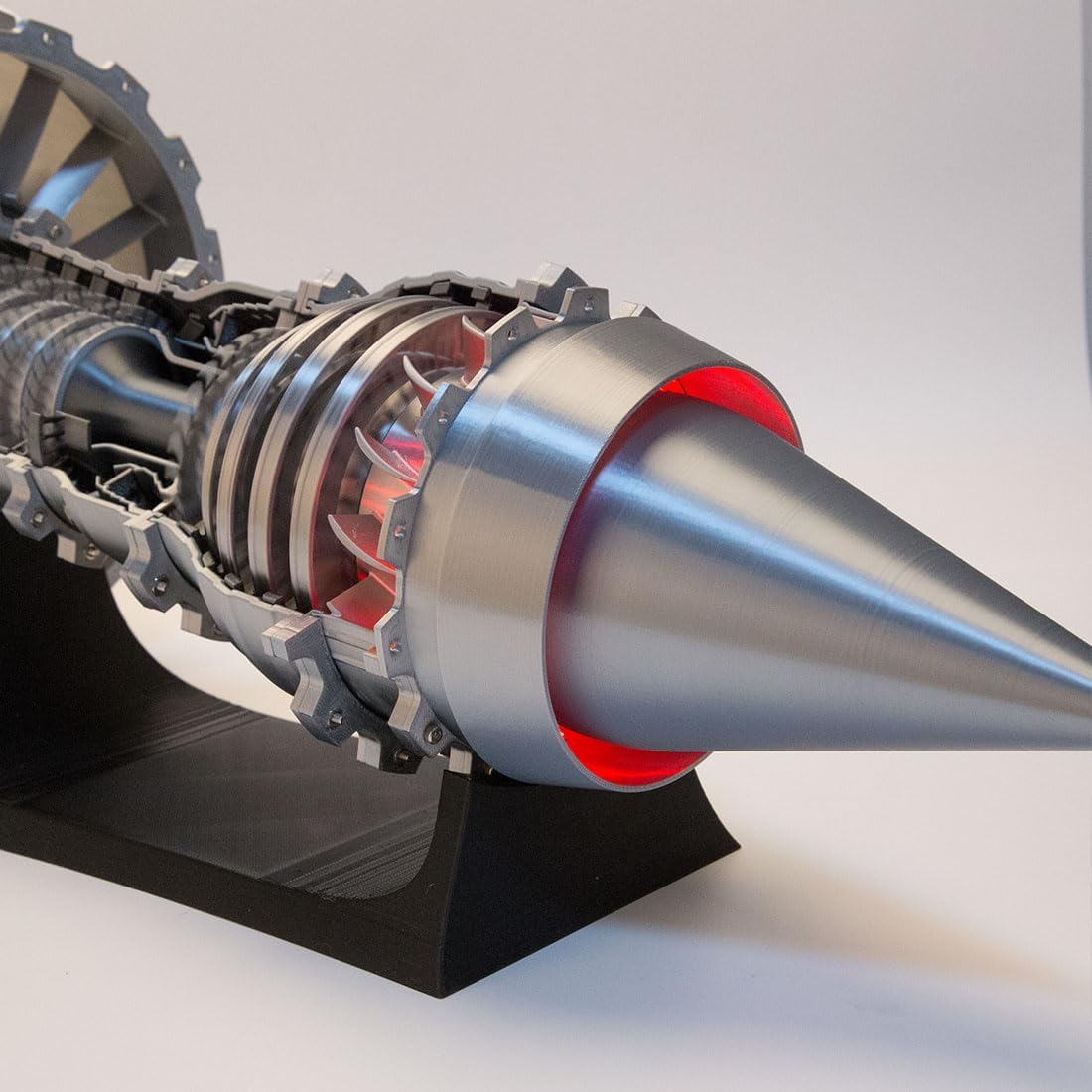 MechPuConToy Turbofan Engine Model Kit That Works, TRENT900 1/15 Functional Turbofan Aircraft Jet Engine Model with Red Simulated Flame Light - Finished Version (Electric Light Version)