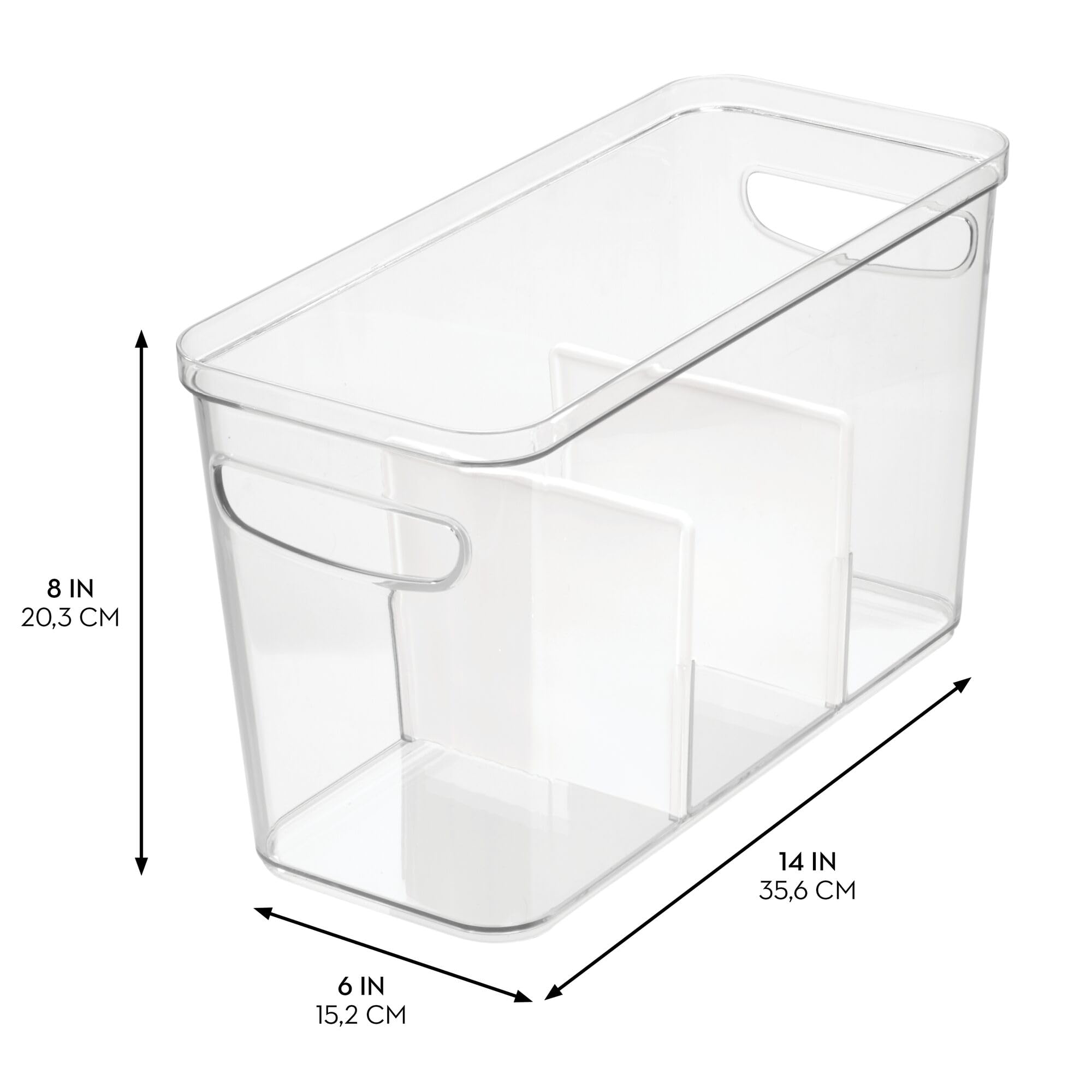 iDesign - Set di 4 contenitori per dispensa con 3 sezioni divise, colore: trasparente/bianco opaco