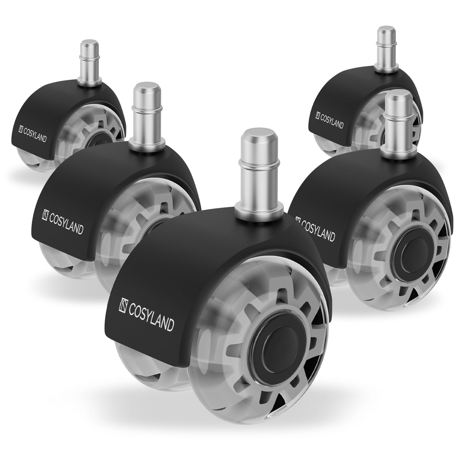 COSYLAND 5 x Office Chair Wheels – 11 mm x 22 mm Gaming Chair Wheels – Smooth and Quiet – Do Not Scratch the Floor – Does Not Accumulate Dirt – Double Wheel Design – Transparent Grey