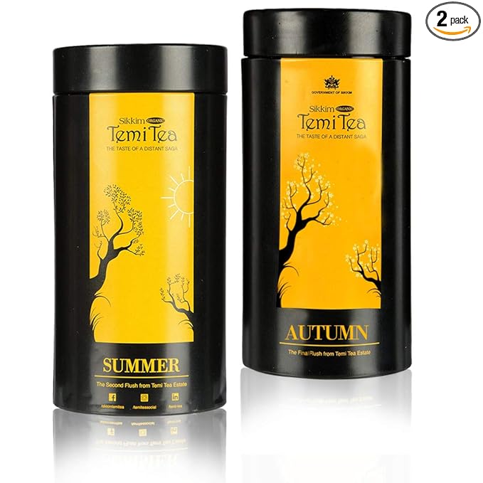Temi Tea Sikkim Organic Black Tea (Cans, 100g Each) Pack of 2 - Summer and Autumn