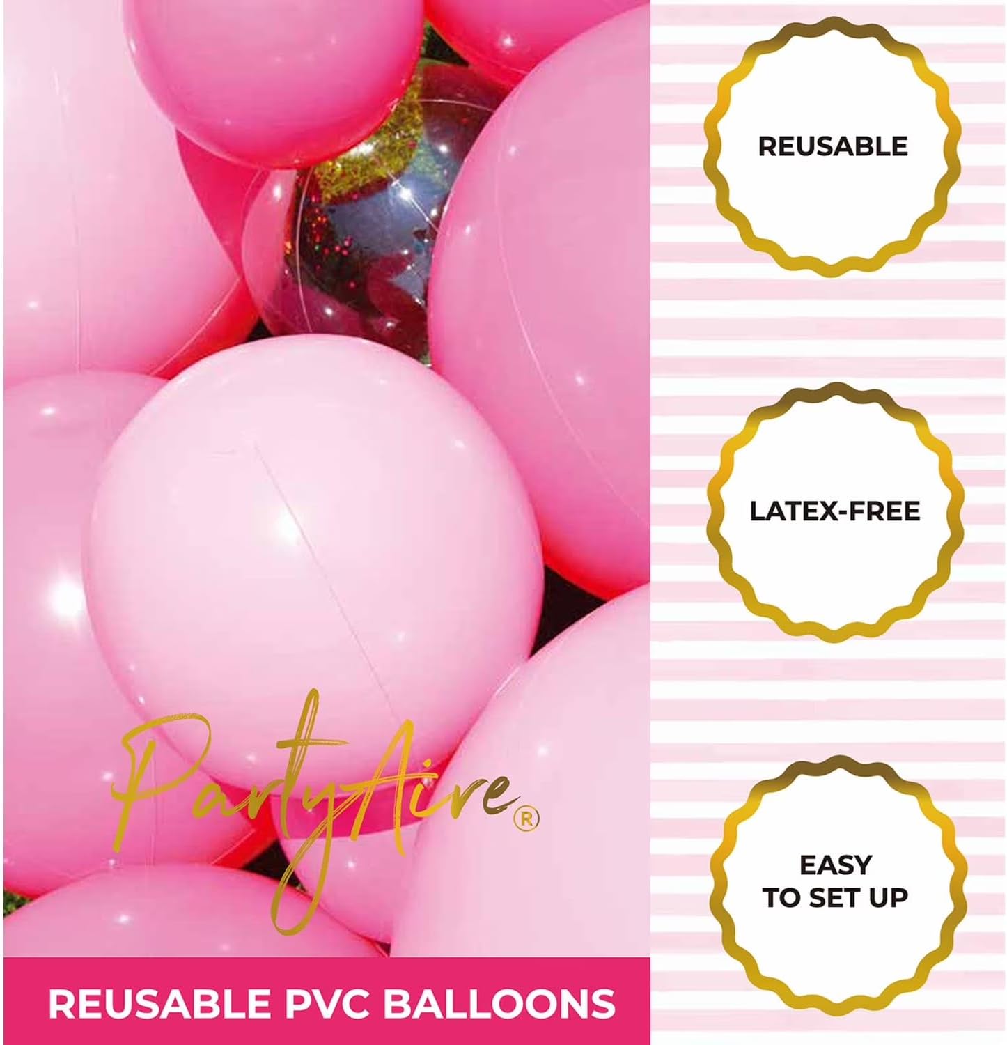 PartyAire 18' Reusable PVC Balloon Arch Kit (Pink Paradise)– 28 Piece Inflatable Balloon Garland – Easy Setup – Durable, Latex-Free, Weather Resistant – Perfect for Birthdays, Outdoor Events