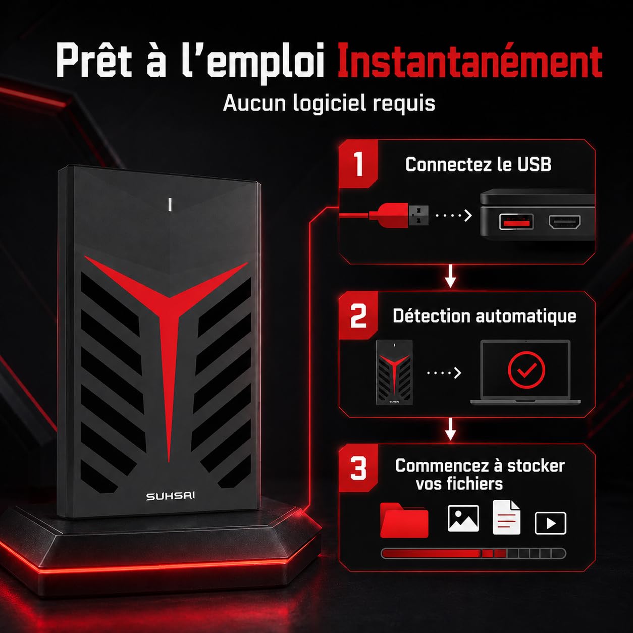 SUHSAI Disque Dur Externe 1 to USB 3.0, Disque mécanique pour Jeux