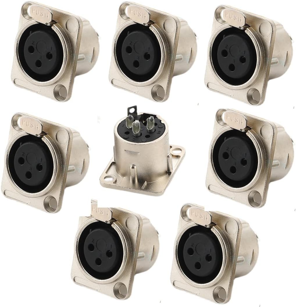 XLR Female Jack 3 Pin Panel Mount Jacks, XLR Female Socket Audio Speaker Microphone Connector 8Pcs,Silver Metal Housing